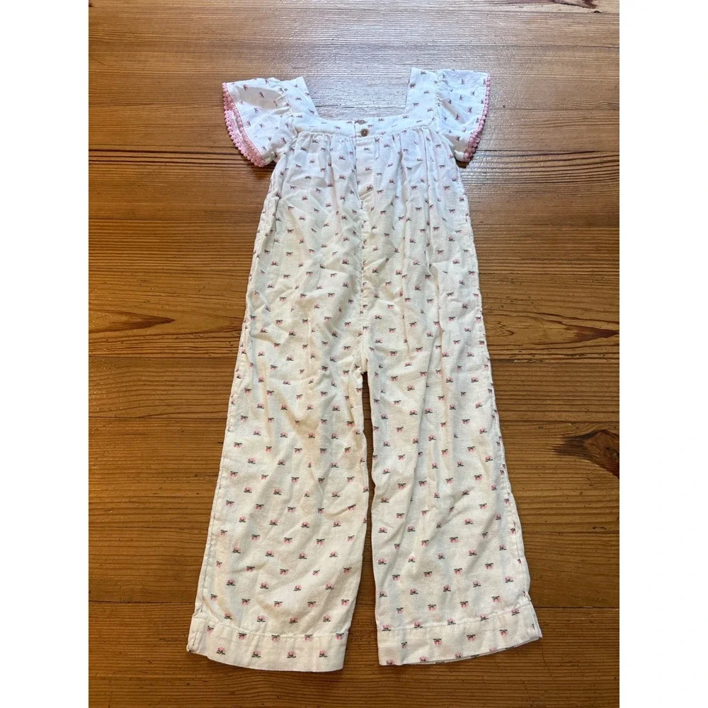 Old Navy Floral Jumpsuit Kids Cream Pink Boho Linen Blend SIZE 4T‎